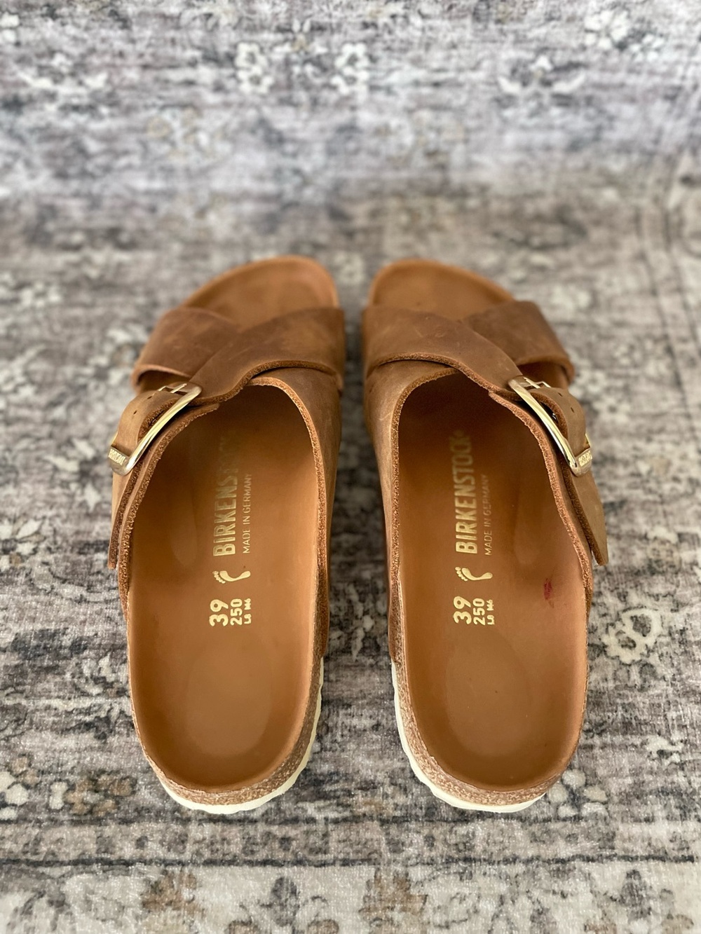 Birkenstock Big Buckle Sienna Cognac Brown Leather Gold Size 39 - Picture 4 of 9